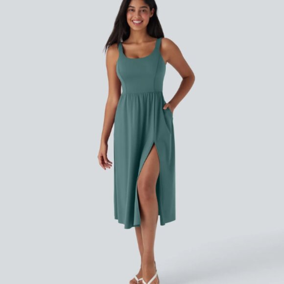 HALARA Dresses & Skirts - Halara SoftlyZero Airy Padded Midi Dress Blue Spruce Teal Green  - Size S